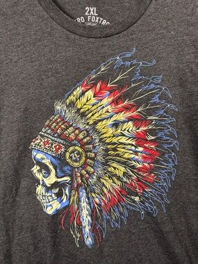 Zero Foxtrot Men’s 2XL Charcoal Short-Sleeve Graphic Tee with Skull Headdress